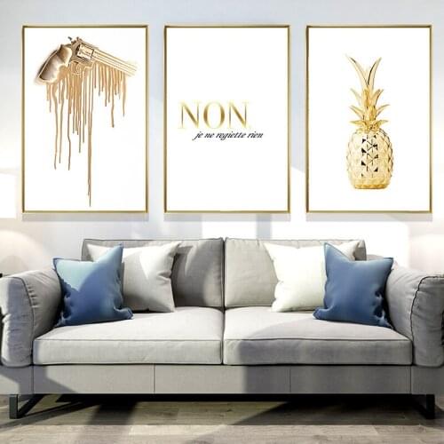 Spray Color Abstract Yellow Fruit Pineapple Geometry Yellow Heart Canvas Painting Wall Picture Poster Living Room Decoration