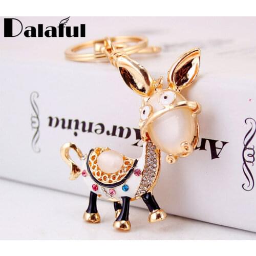 Dalaful Exquisite Enamel Donkey HandBag Pendant Crystal Keyrings Keychains For Party Gift Key chains Car Purse Bag Buckle K243