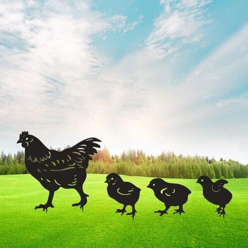 Home Martians Garden Hen Chicks Stake Plug-in Cute Standing Sculpture Courtyard Lawn Yard Decor Figurine