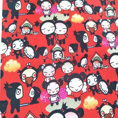 Good Red Cartoon Polyester Canvas Fabric for Sofa Pucca Cute Doll Print Polyester fabric DIY Bag Sewing Home Patchwork Pillow