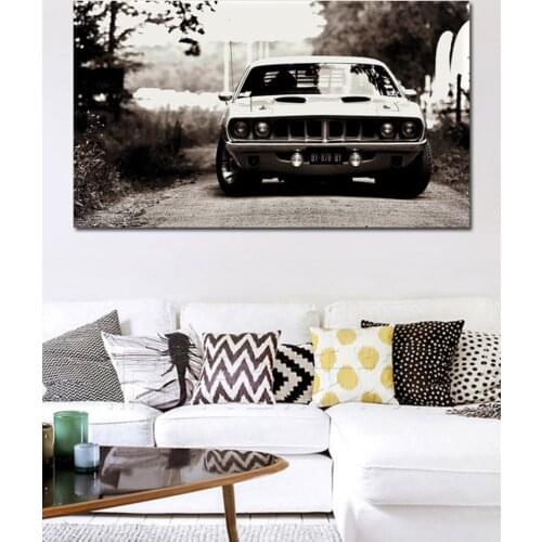 Hemi Cuda classic retro sports car living room decoration home wall art decor wood frame fabric posters KF414