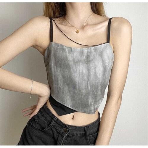Summer Gray Camisole Cool Tank Top Tie-Die Polyster Material Lim Fit Patchwork Comfortable Sexy Luxury High Quality Vest Chic