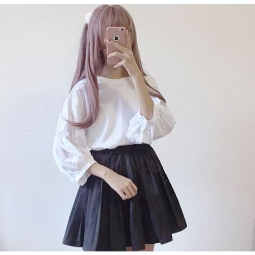 Kawaii Cute Womens T-Shirt Soft Sweet Puff Sleeve Top Female Harajuku Girly O-Neck Tees Summer Japanese All-Match Streetwear