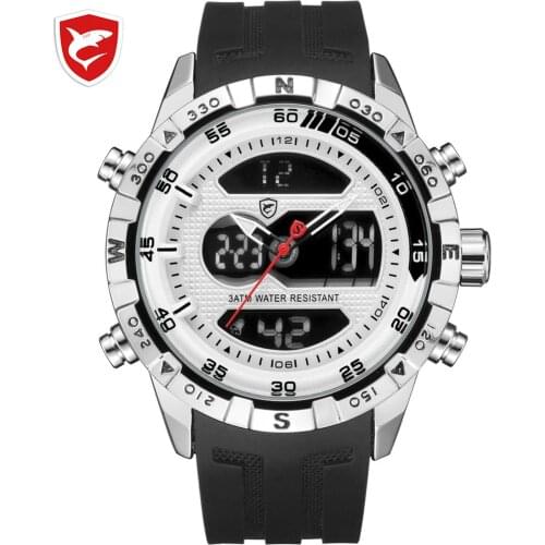 Cool Design SHARK Men Stopwatch Calendar Auto Date Alarm LCD Clock Dual Time Rubber Band Outdoor Watches erkek kol saati / SH599