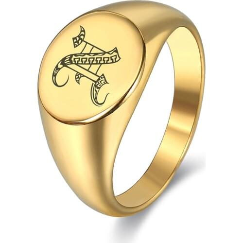 13mm Retro Capital Letter A-Z Signet Ring for Men 316L Stainless Steel Chunky Band Finger Ring Engagement Name Ring DHR441