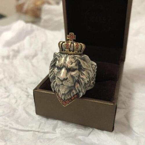 New fashion vintage crown lion ring men cross male lion head ring domineering mans ring