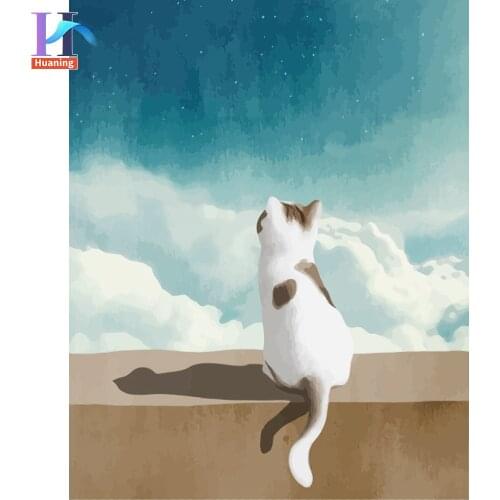 Cat on the Beach Adult Paint by Number Set Animals Handpainted Oil Painting Unique Gift For Home Decor 80x100cm Artwork