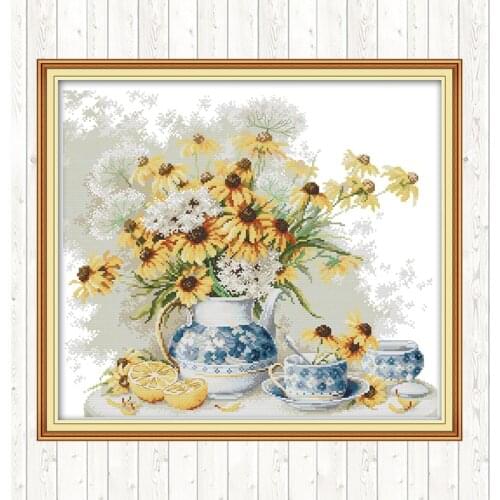 Daisies Wall Home Decor 14CT 11CT Cotton Thread Embroidery Needlework Sets Patterns Kits DIY Needlework Crafts Cross Stitch Kits