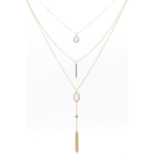 2018 new crystal bar Multilayer oval White stone gold water drop stone tassels long necklaces & pendants