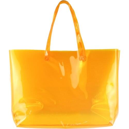 2021 Brand New Large Capacity Clear Tote Bag Orange PVC Shoulder Handbag for Women Clear Stadium Bag for Shopping Sports