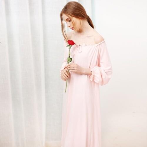New palace Princess Long sleeved cotton Nightgown Women Dresses slash neck sleepwear loose clothing Plus Size Homewear Nightdres