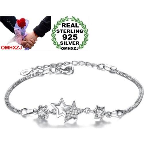 OMHXZJ Wholesale Romantic Fashion Kpop Woman Girl Party Gift Miracle Star White Purple Zircon 925 Sterling Silver Bracelet SZ104