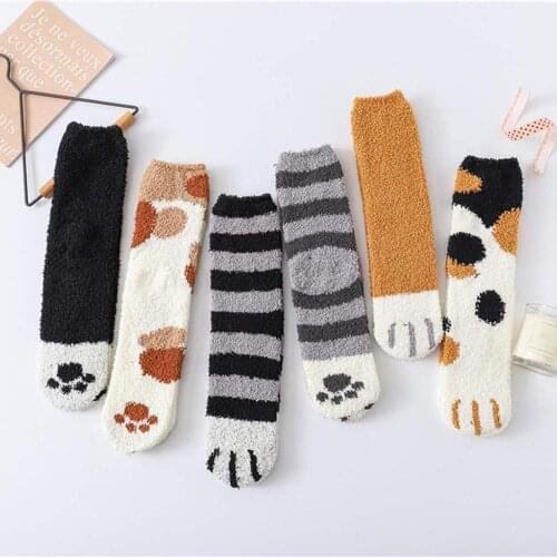 Autumn Winter Fleece Comfortable Socks Women Cute Cat Claw Warm Ankle Socks Breathable Uniform Code