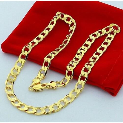 Personalized Flat Sideways Necklace Yellow Gold Filled Mens Chain