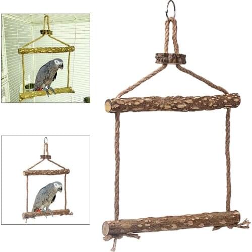 Pet Natural Wooden Bird Swing Parrot Macaw Cage Chewing Climbing Hammock Toy