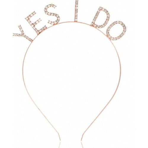 Rose Gold Rhinestone Alloy Yes I Do Letter Headband Hen Party Wedding Party Decoration Supplies