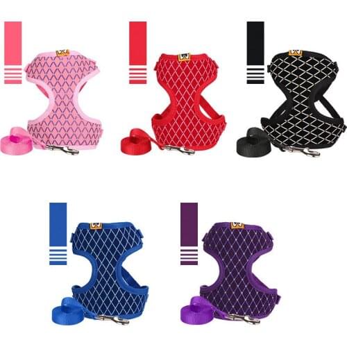 Adjustable Soft Breathable Dog Harness Nylon Rhinestone Mesh Vest Harness for Dogs Puppy Collar Cat Pet Dog Chest Strap Leash