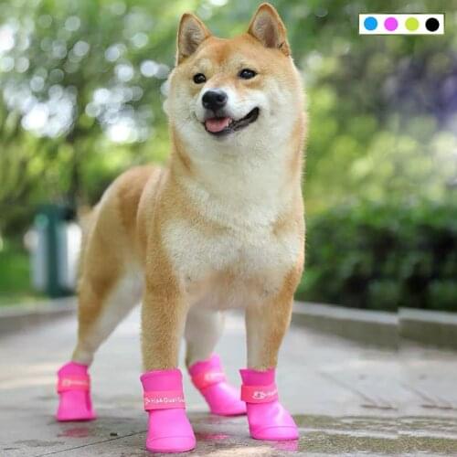 Pet dog rainshoes four silicone antiskid boots waterproof dogs shoes candy colored pet rainy days appear essential boots