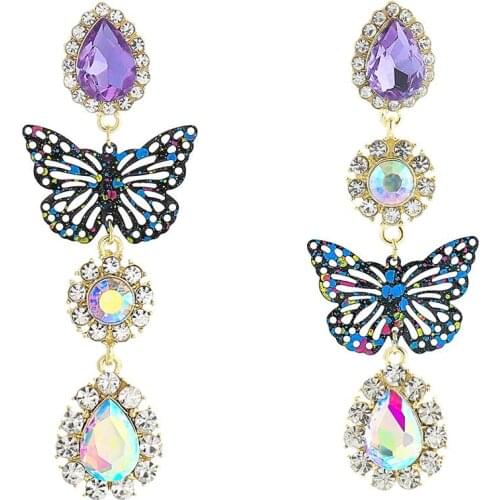 Cute Romantic Crystal Water Drop Earrings for Women Butterfly Shape Long Tassel Earring Wedding Party Charm Beach Jewelry Gift