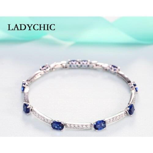 LADYCHIC Luxury Blue Green Oval Zircon Silver Color Bracelets Charming Crystal Bride Wedding Jewelry Women Fashion Bangle LB1001
