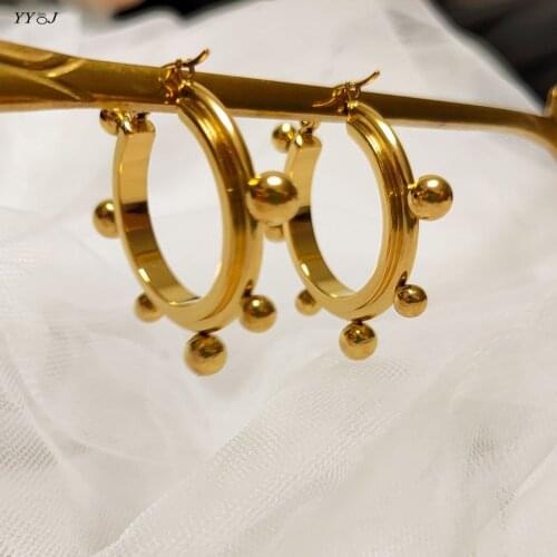 Small sphere hoop earrings for women stainless steel gold ball statement hoop earrings minimalist trendy women jewelry 2021