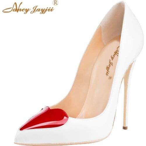 Red Heart Love famous Brand Pointy Toe Sexy White Woman Shoes Stiletto Summer Thin High Heel Wedding&Career Fetish Shoes Size 11