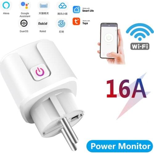 WiFi Smart Plug 16A EU Socket Tuya Smart Life APP Work with Alexa Google Home Assistant Voice Control Power Monitor Timing