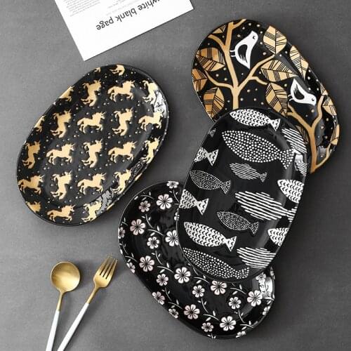 Nordic personality tableware ceramic plate steamed fish plate oval home creative large Dan-shaped plate restaurant plate dish