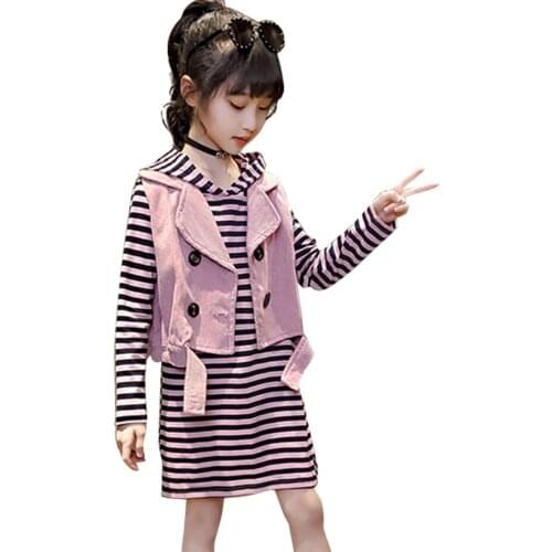 Girls Clothes Striped Hoodies + Vest Girl Clothes Casual Style Girls Sets Clothing Spring Autumn Childrens Tracksuits 6 8 10 12