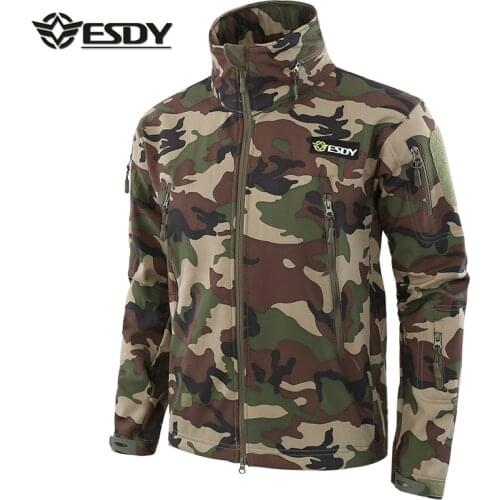 Esdy Outdoor Spring And Autumn Sports Tactical Breathable Camouflage Jacket Soft Shell Wear Hooded Windproof Camping Overalls