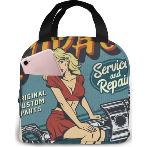 Vintage Garage Repair Service Badge Cooler Lunch Box Portable Insulated Lunch Bag Thermal Food Picnic Lunch Bags