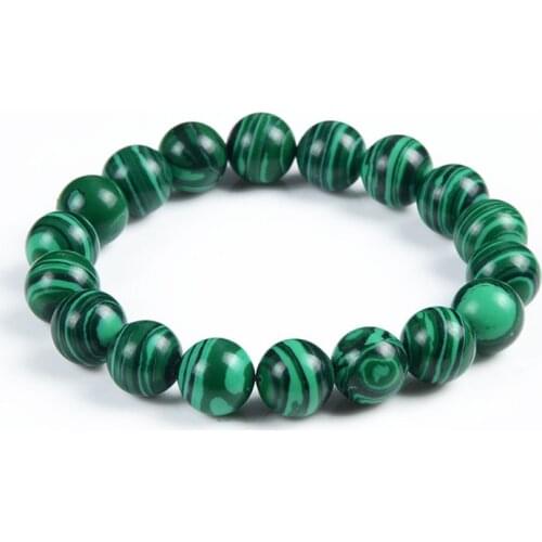 Higth Quality Round Green Elastic Bracelet Fashion Malachite Beaded Bracelets Bangle Handmade Natural Crystal Jewelry