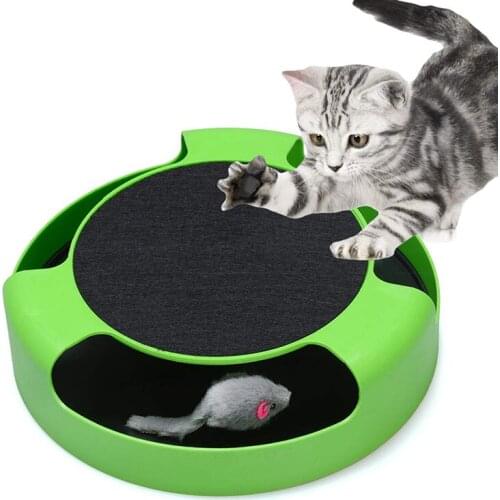 WAZIR 2 In 1 Cat Toys Interactive With Running Mice And Scratching Pad Durable Safe Kitten Cat Game Exercise No Battery Needed