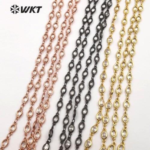 WT-BC114 WKT Wholesale 10meters oval cubic zirconia chain for women jewelry gold//gunblack/rose gold color both available
