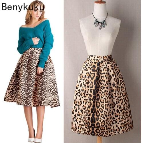 Skirt Women Leopard Print Tutu Skirts Vintage Elastic Waist Midi Skirts Ladies Casual Korean Ball Gown Female Clothes Jupe Femme