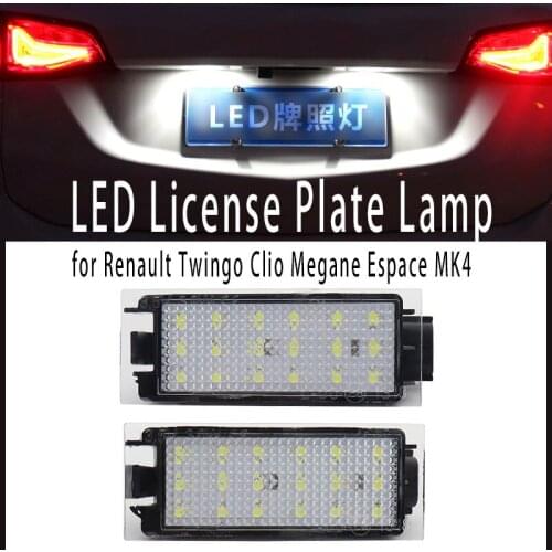2pcs White Canbus LED License Number Plate Light No Error Tail Light Lamp High Power for Renault Twingo Clio Megane Espace MK4