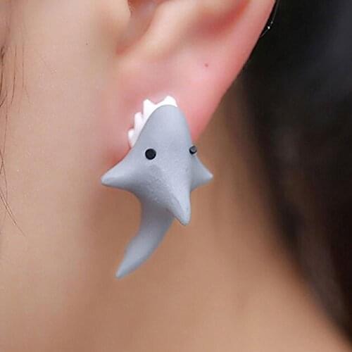 Hot Sales Cute 3D Shark Bite You Stud Earrings Polymer Clay Women Girl Jewelry Xmas Gift