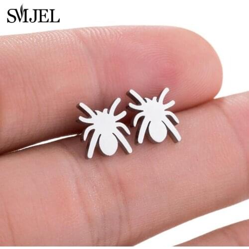 SMJE Punk Women Earrings Black Spider Earring Stainless Steel Jewelry Gold Animal Insect Ear Stud Earring Lady Gifts