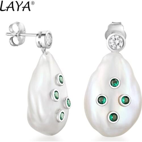 Laya Nature Pearl Earrings For Women Pure 925 Sterling Silver Shiny Green Spinel Drop Earrings Elegant Fine Jewelry 2021 Trend