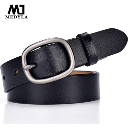 MEDYLA New Women Genuine Leather Belt Pin Buckle Fashion Belts Silver Buckle Simple Retro Decorative Belt Student strap ZK095