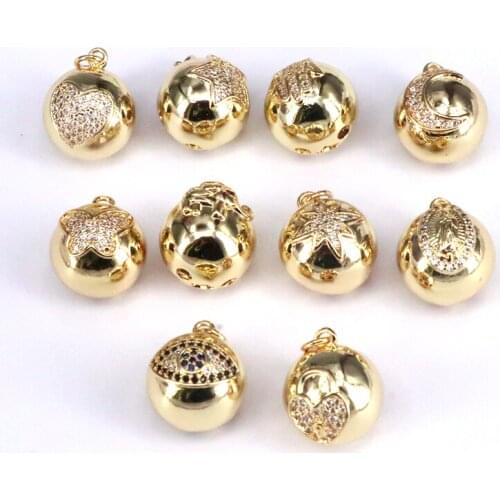 10Pcs, CZ Micro Pave 3D Round Ball Pendant/Charm,Hamsa Hand Heart Elephant Butterfly CZ Charm, Necklace Bracelet Pendant