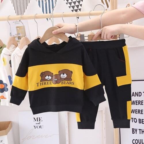 2021 Spring Autumn Cute Bear Print Cotton Hoodies Coat+Pant 2pc/Sets Boys/Girls Clothing Kids Tops Kids Children Sports Outfits