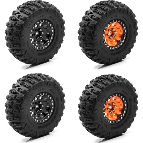 4Pcs 1.9 Inch 120mm 1/10 Rock Crawler Tires with Alloy Beadlock Wheel Rim for 1/10 RC Crawler Axial SCX10 90046 RC Car Parts S6