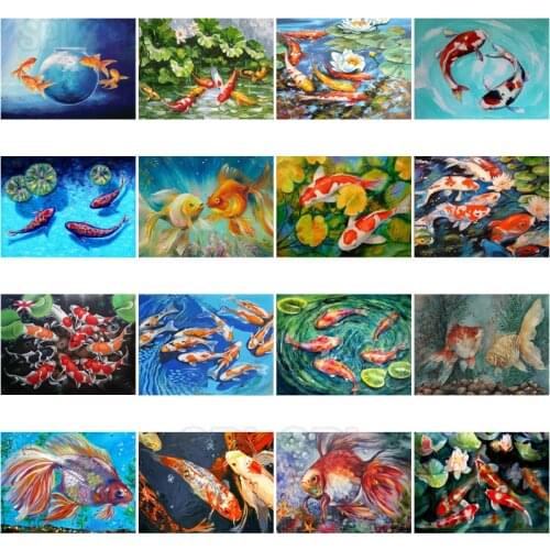 Diamond Painting Animals Red and White Koi Gold Red and White Ornamental Fish Pet Fish Realistically Restored Oil Painting Mural