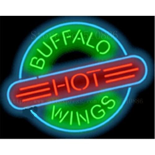 Buffalo Hot Wings NEON SIGN REAL GLASS BEER BAR PUB LIGHT SIGNS store display Packing Food Diet drink Advertising Lights 17*14"