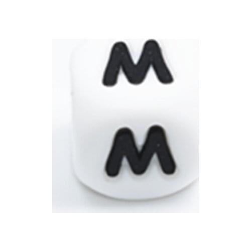 10 PCS English Alphabet Letter M 12 MM Silicone Cube Letter Beads BPA Free Food Grade Baby Teething Jewelry Teaching Nursing Toy