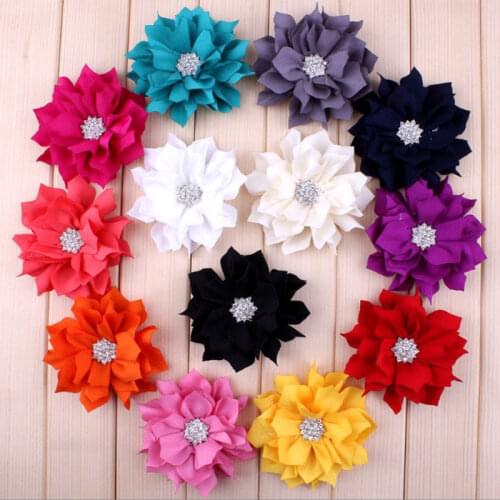 Wholesale 20Pcs/Set Handmade DIA 8.5Cm Fabric Flowers With Crystal Artificial Flower Wedding Boutonniere DIY Hair Accessoires