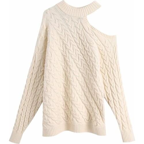 Elegant Women Off The Shoulder Sweater 2020 Fashion Ladies Asymmetric Knitted Tops Streetwear Female Chic O-Neck Pullover