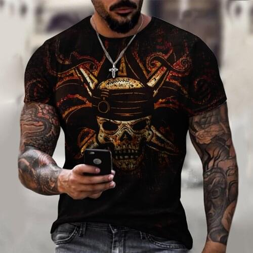 Summer New Printed Mens T-Shirts, Super-Size Breathable And Quick-Drying Fitness Clothes, Skull And Bull Head Funny Tops Tees