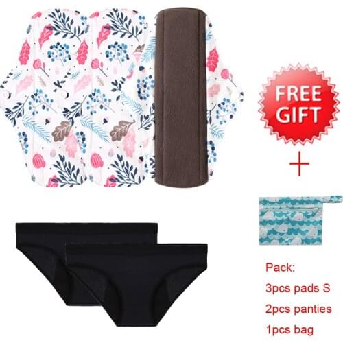 Reusable Hygiene Menstrual Pads Women Sanitary Pads Bamboo Charcoal Size S with 2pcs Bamboo Real Period Panties Free Shipping